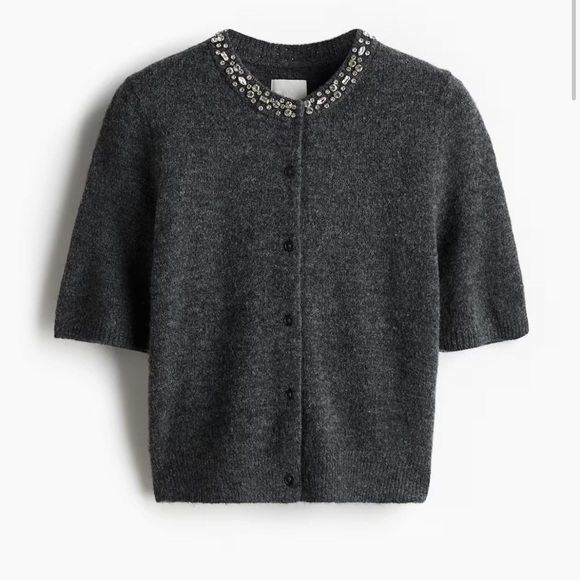 H&M Sweaters - H&M🎀 Short Sleeves Rhinestone-Embellished Cardigan